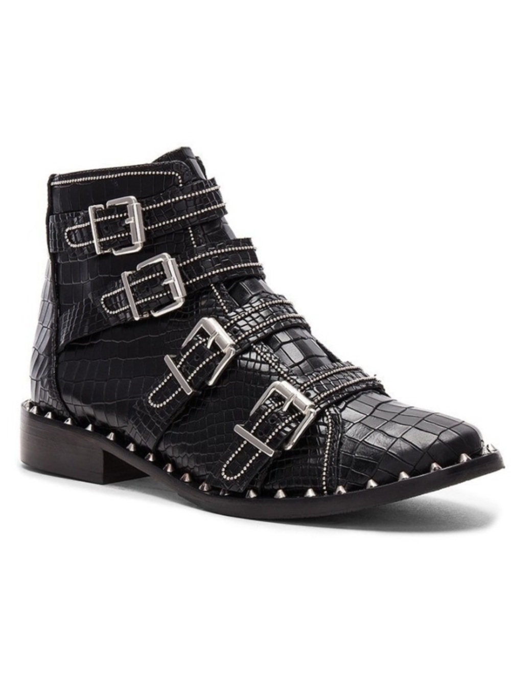 Schutz Darcey Croc Embossed Leather Studded Moto Ankle Boot Buckle Zip 6.5B